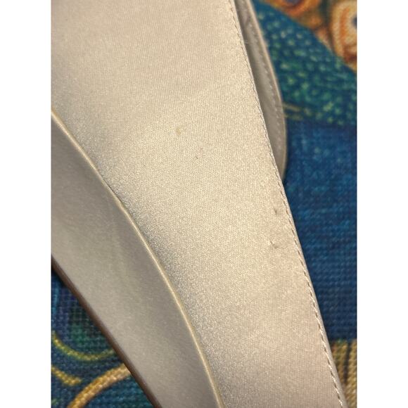 David’s Bridal White Satan Open Toe Wedge Shoes, Rebecca SZ 10, 1 1/2 Heel - Picture 9 of 9